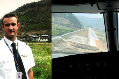 ”Jeg ved ikke, om det er positiv eller negativ læring at sige, at her er nogen styrtet, men  sådan lærte man at flyve i Bhutan.”