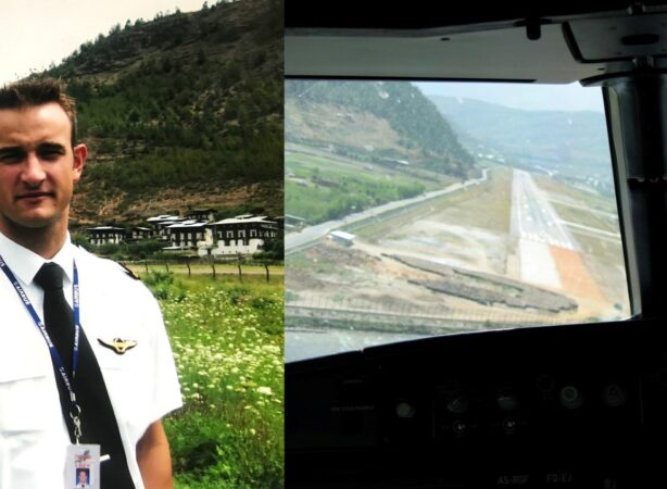 ”Jeg ved ikke, om det er positiv eller negativ læring at sige, at her er nogen styrtet, men  sådan lærte man at flyve i Bhutan.”
